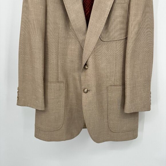 vintage 70s DAKS LONDON jacket blazer sport coat patch pockets retro beige 40L - Picture 6 of 11